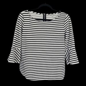 Green Envelope Women's Black/White Striped Blouse with Back Zipper Size Large